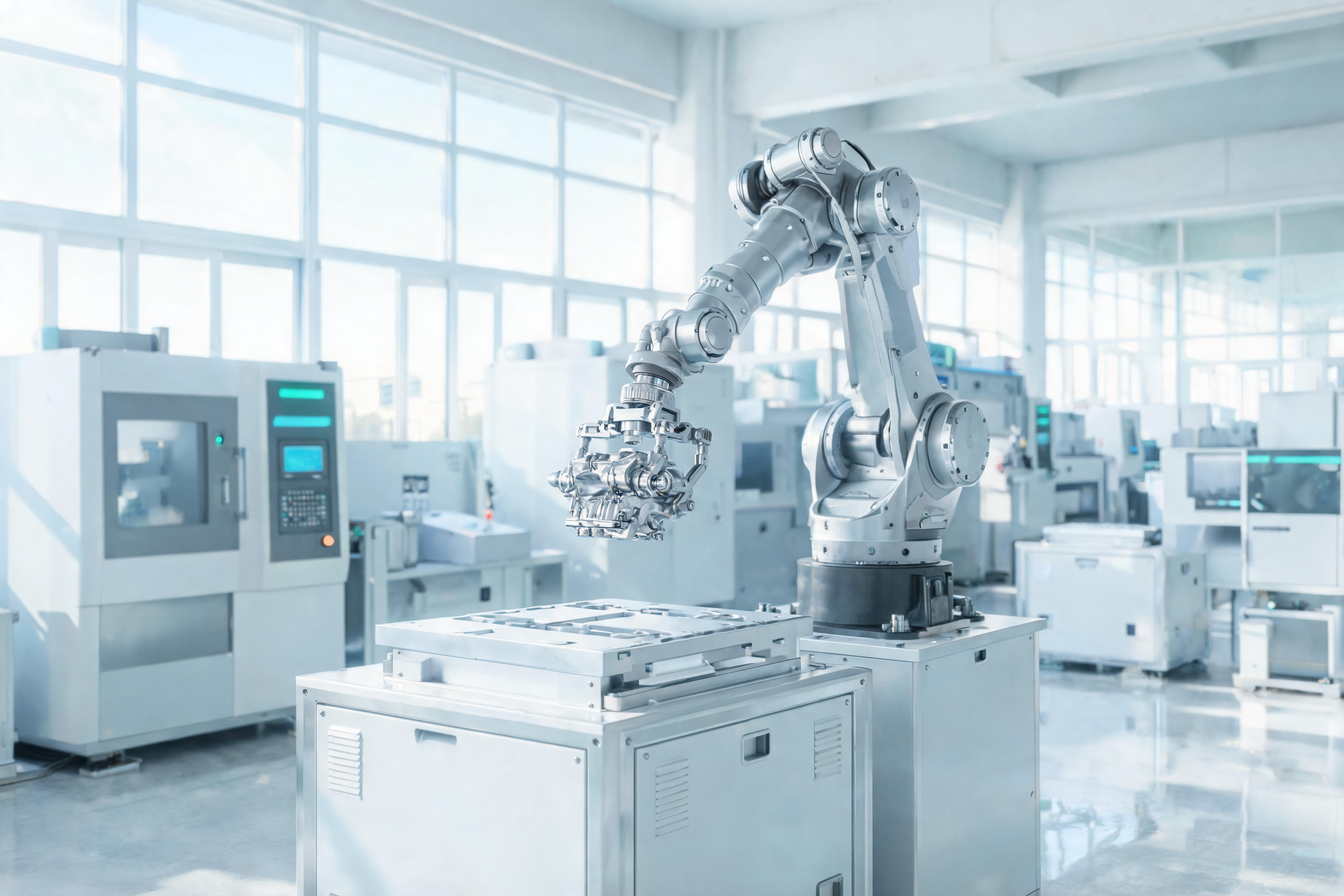 Industrial robotic arm on an automated production line